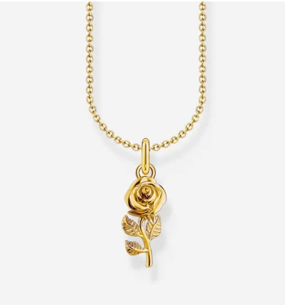 Thomas Sabo Silver Gold coloured Rose Pendant & Chain