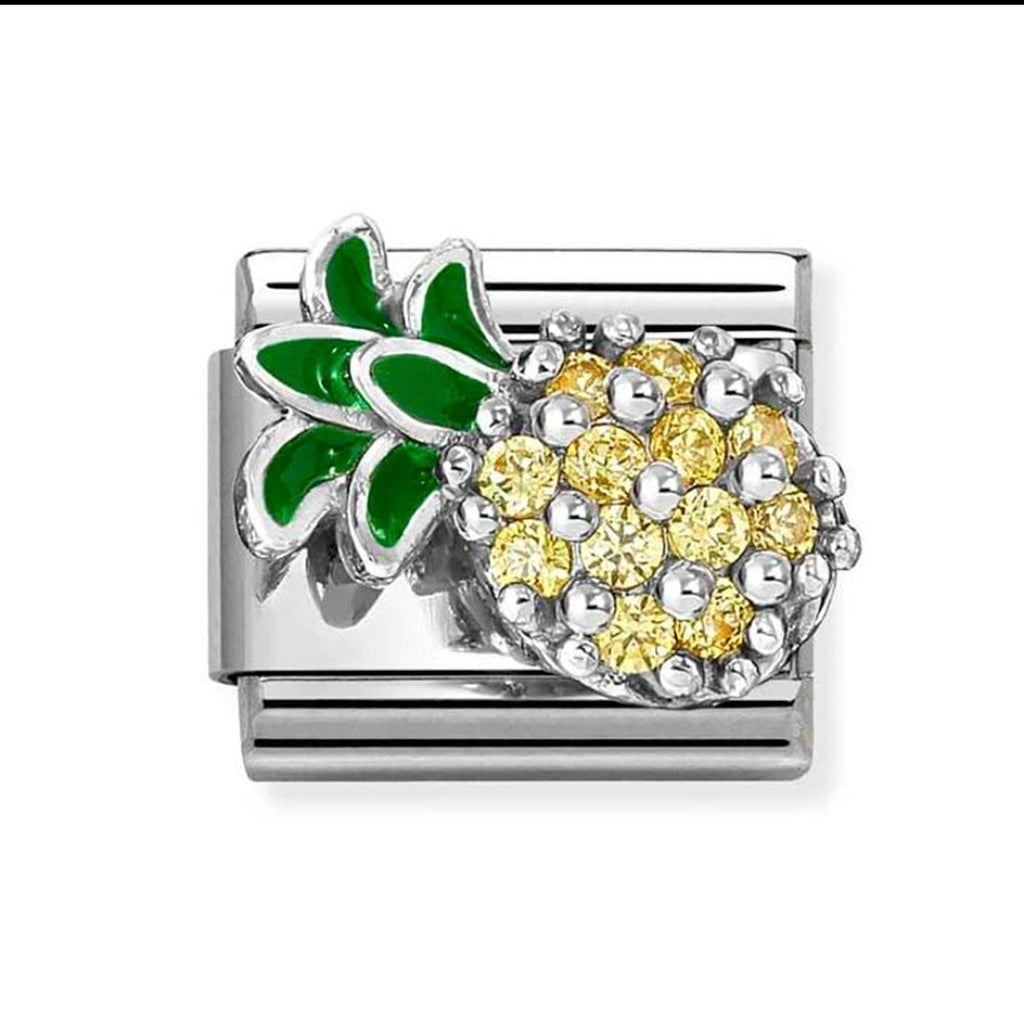 330328/21 NOMINATION SILVER CZ PAVE YELLOW PINEAPPLE CHARM