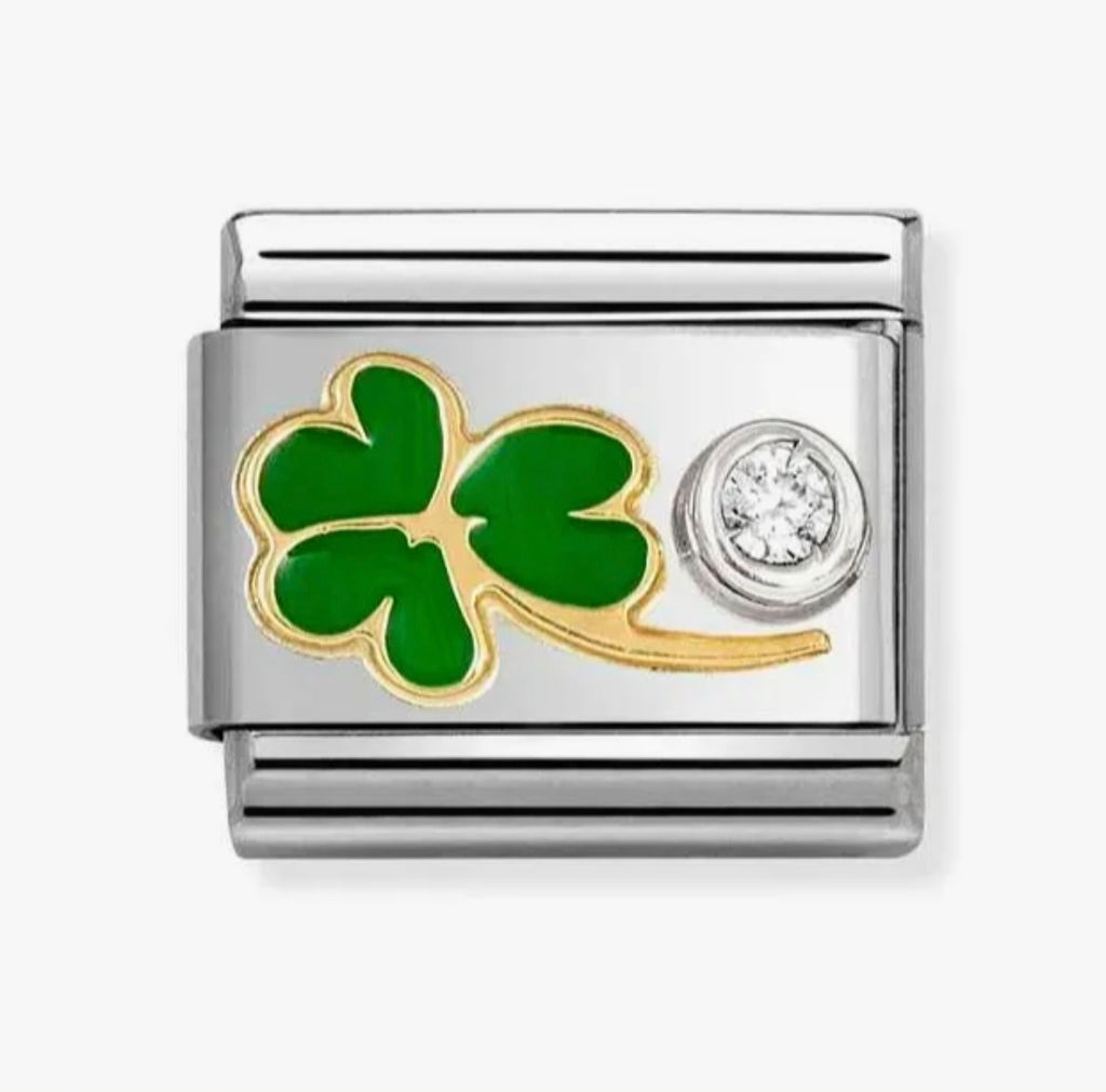 630302/12 NOMINATION GOLD GREEN CLOVER & WHT CZ ST - SYMBOLS