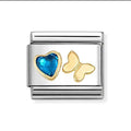 030613/16 NOMINATION BLUE CZ HEART & GOLD BUTTERFLY CHARM
