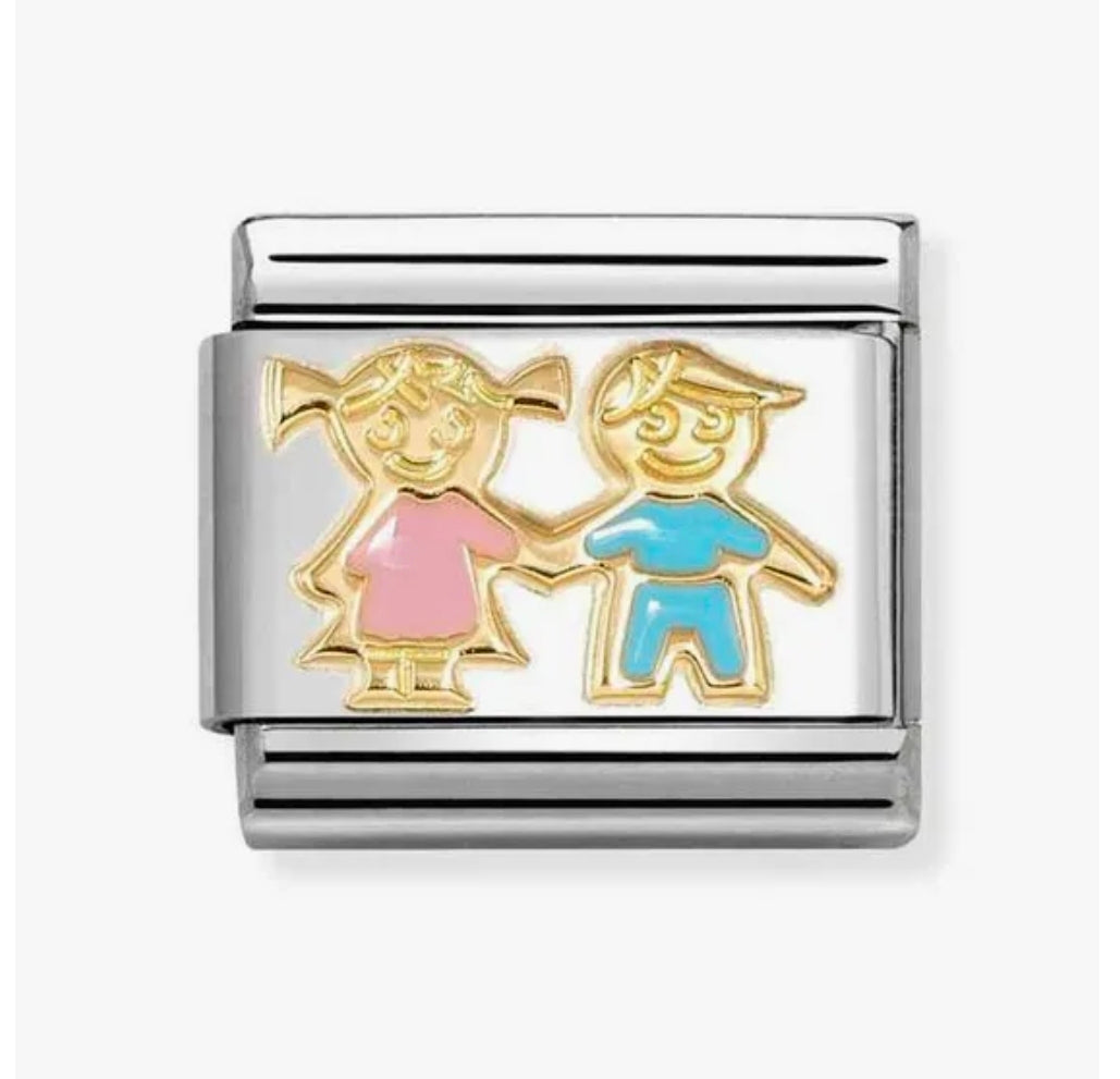 030272/92 NOM BROTHER SISTER PNK & BLU ENAMEL - SYMBOLS