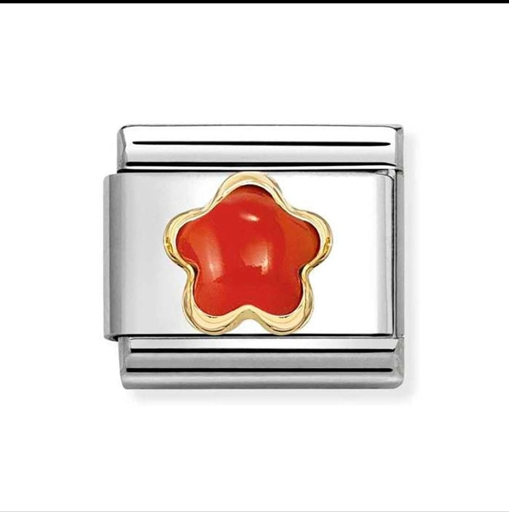 030522/11 NOMINATION RED CORAL & GOLD FLOWER CHARM