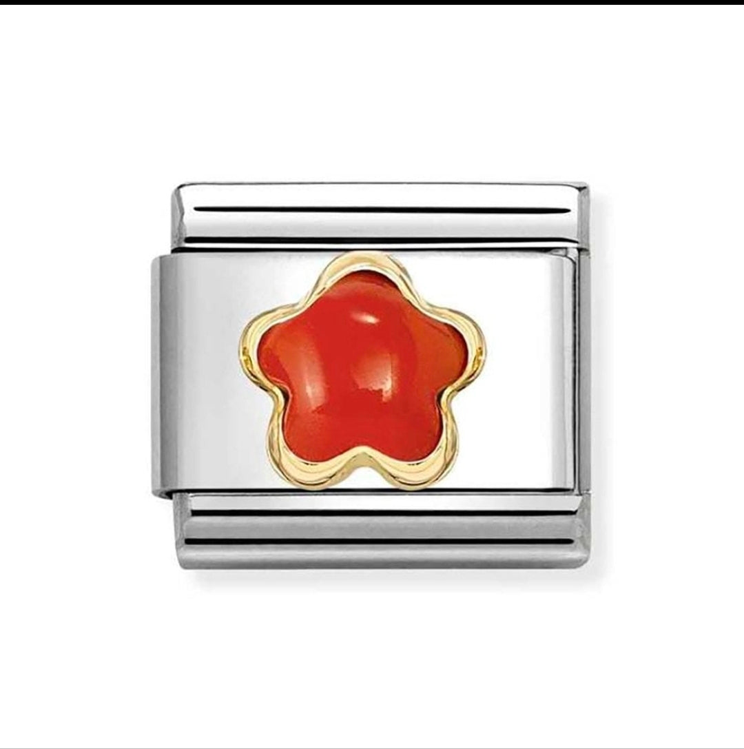 030522/11 NOMINATION RED CORAL & GOLD FLOWER CHARM