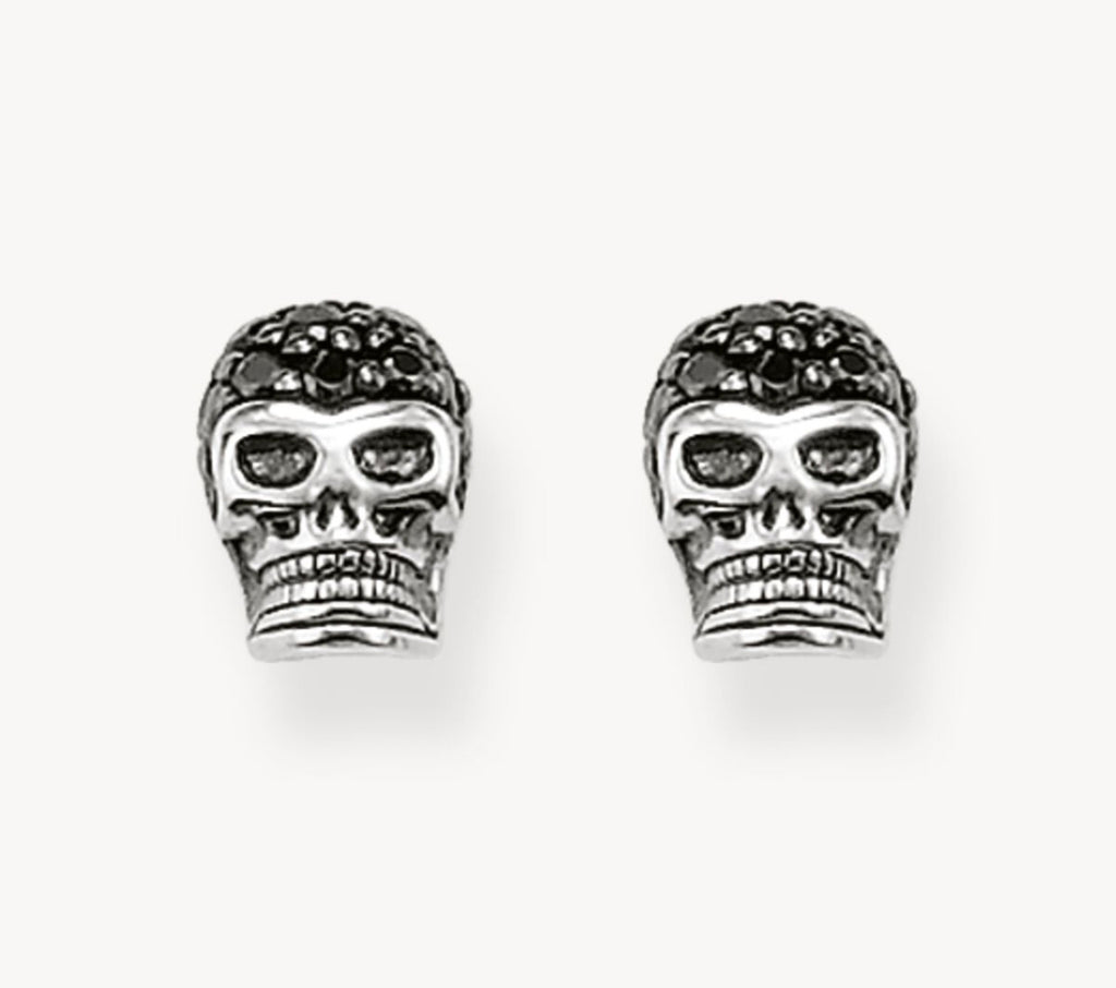 T SABO BLKNED SILV BLK CZ SKULL STUD ERS