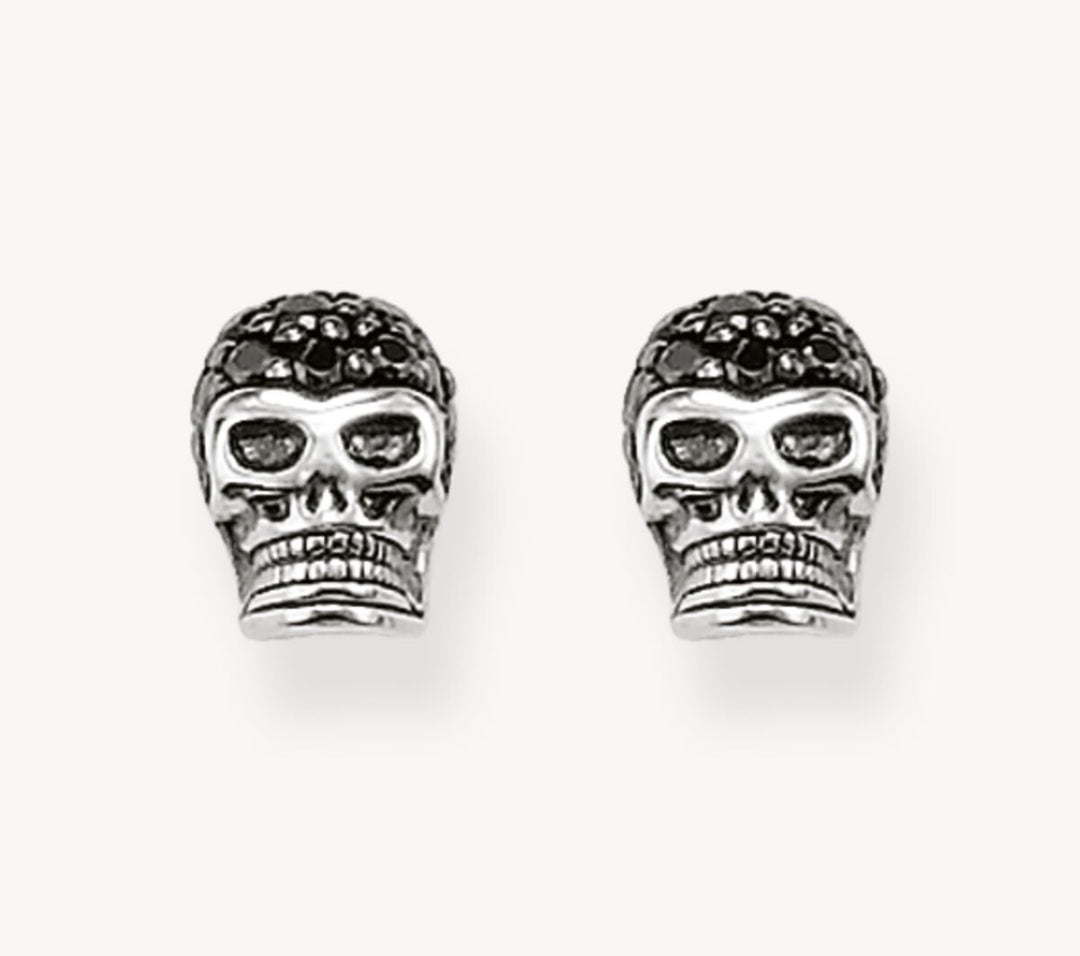 T SABO BLKNED SILV BLK CZ SKULL STUD ERS
