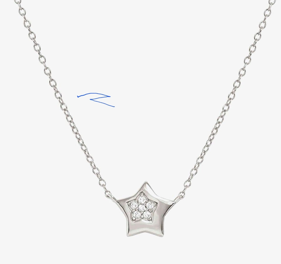242303/007 Petit Sparkle Silver & Zirconia Star Necklet