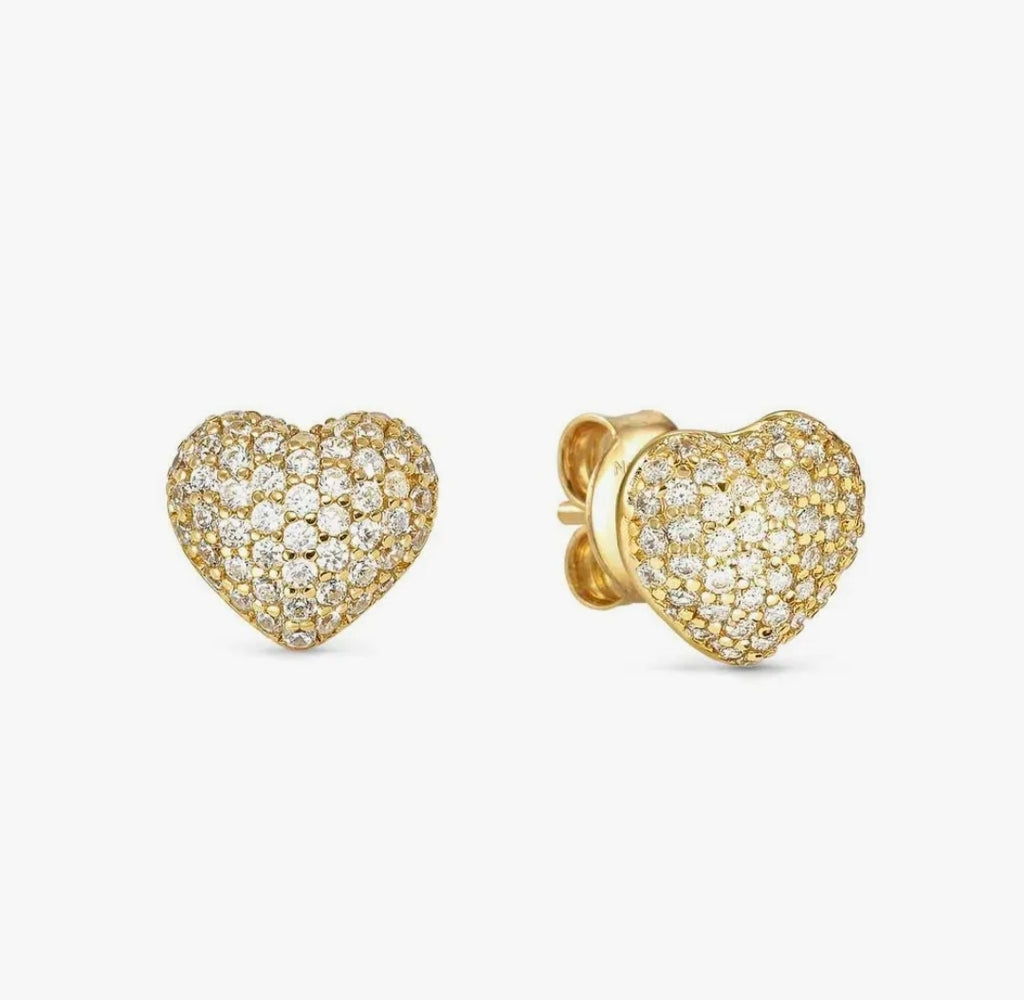 242707/006 Life Poetry Silver Gold Plate Pave CZ Heart Stud Earrings