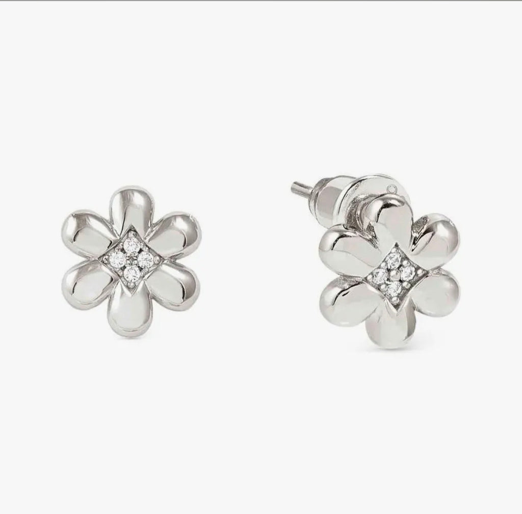 242304/010 Petit Sparkle Silver & Zirconia Flower Earrings