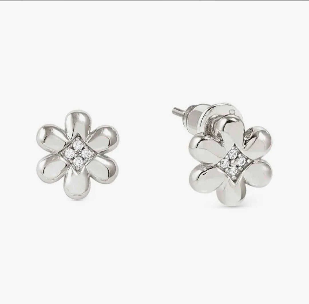 242304/010 Petit Sparkle Silver & Zirconia Flower Earrings