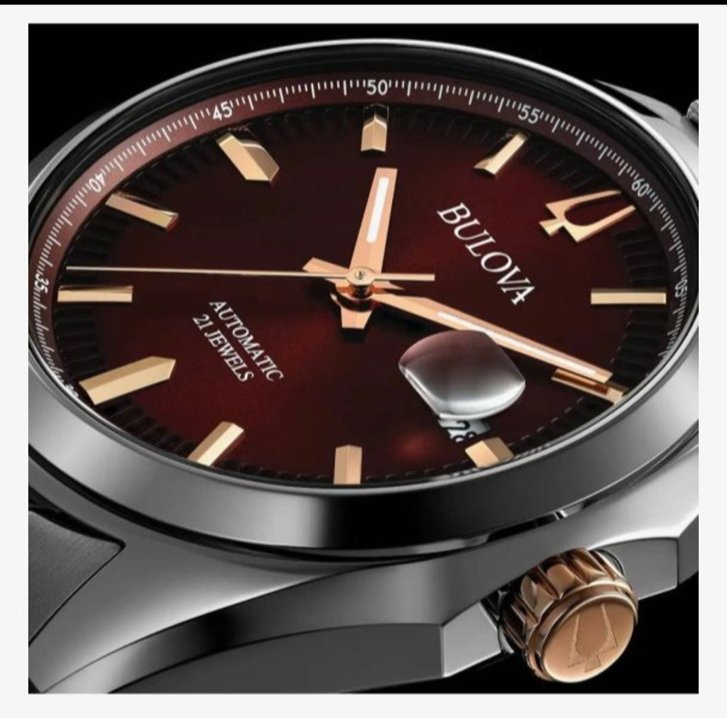 GNTS SS BULOVA RND MAROON DL.D AUTOMATIC BW