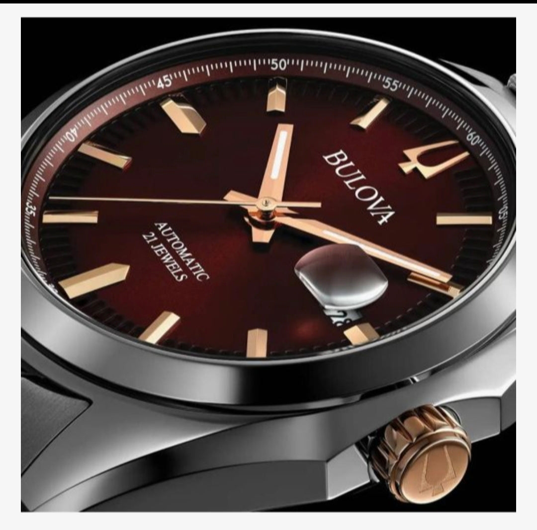 GNTS SS BULOVA RND MAROON DL.D AUTOMATIC BW