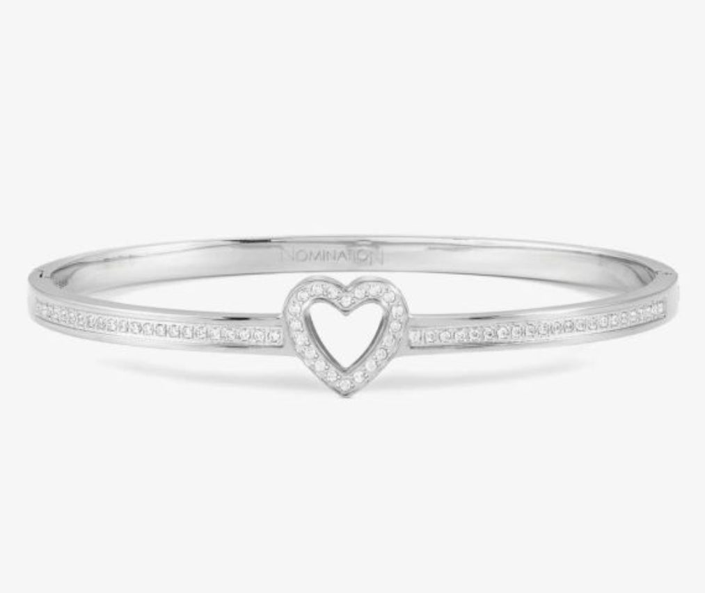 029501/004 NOM SS HEART WHT CZ SML - PRETTY BANGLES