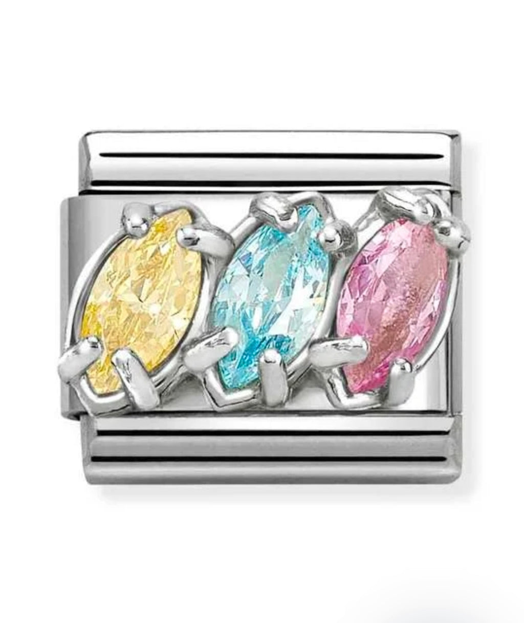330329/20 NOMINATION SILVER CZ YELLOW, L. BLUE & PINK STONE CHARM