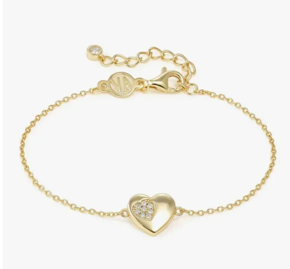 242300/006 Petit Sparkle Silver Gold Coloured & Zirconia Heart Bracelet