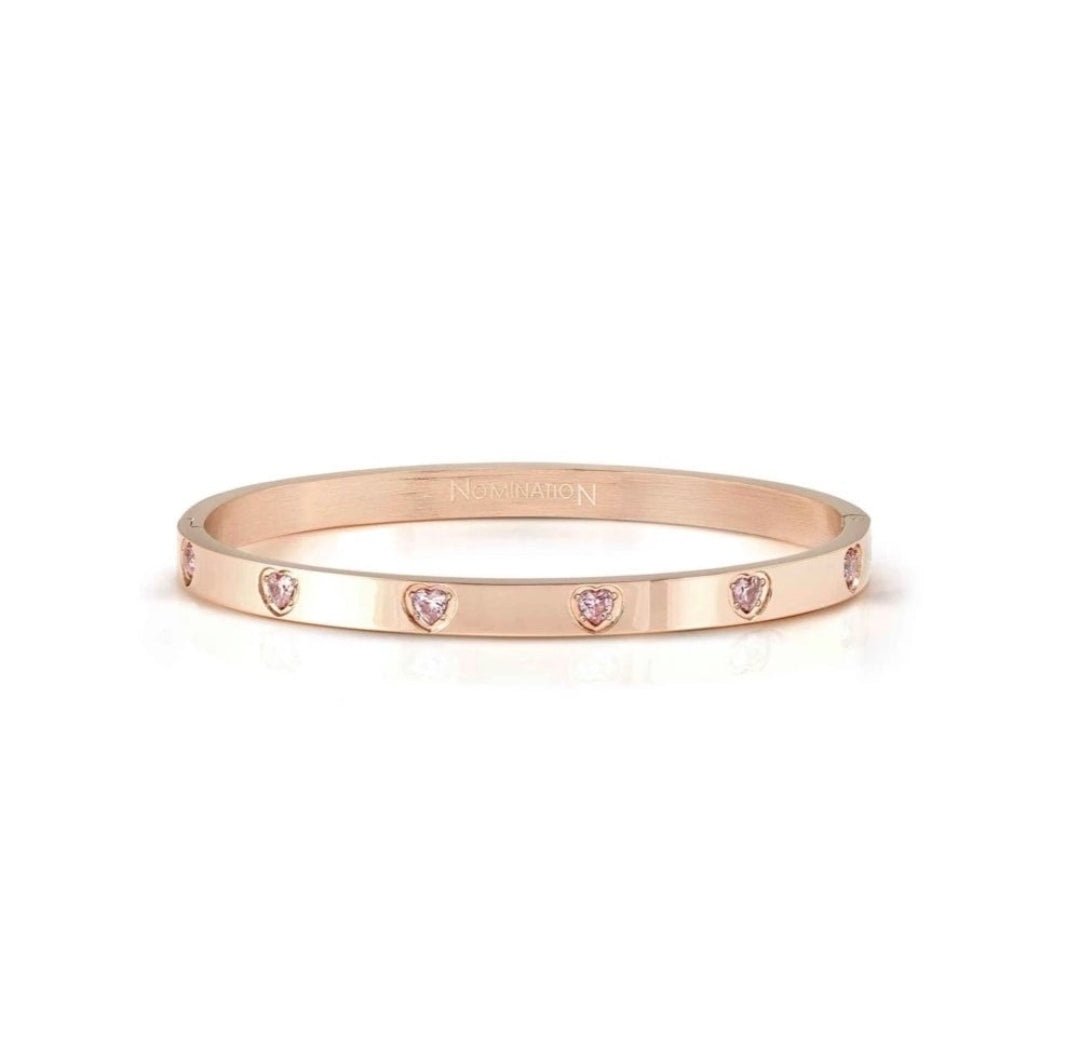 029529/044 NOMINATION STEEL ROSE FINISH PINK CZ HEART MEDIUM SIZE PRETTY BANGLE