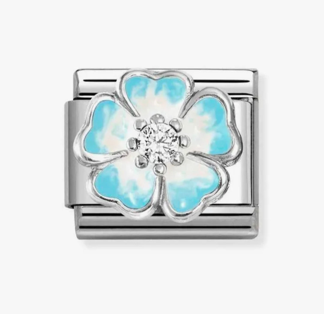 330321/16 NOMINATION SILVER CZ BLUE & WHITE SHADED BLOSSOM CHARM