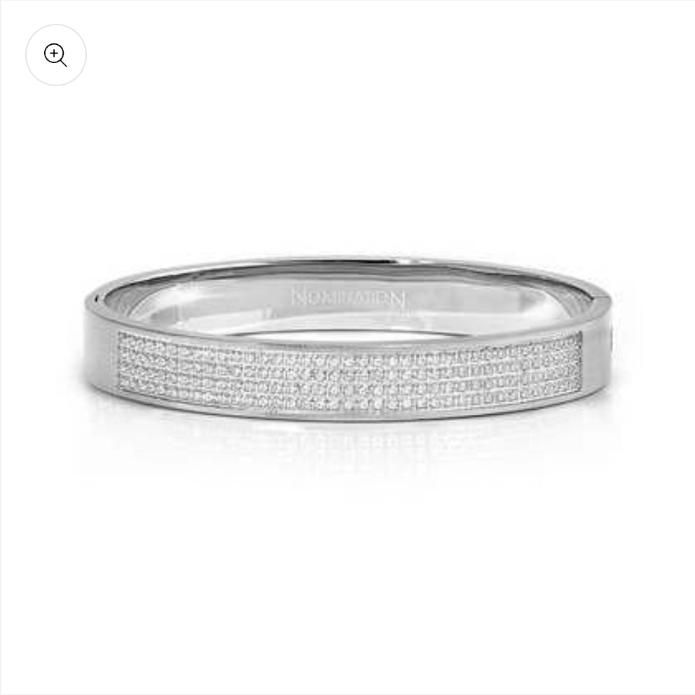 029535/001 NOMINATION WIDE STEEL SATIN FINISH WHT CZ MEDIUM SIZE PRETTY BANGLE