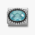 330607/006 NOMINATION OVAL LIGHT BLUE CZ OXIDISED BEADED RICH SETTING CHARM