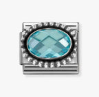 330607/006 NOMINATION OVAL LIGHT BLUE CZ OXIDISED BEADED RICH SETTING CHARM
