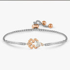 028020/006 SS MILLELUCI SILVER & ROSE GOLD STEEL FOUR LEAF CLOVER CZ HEART TOGGLE BRACELET