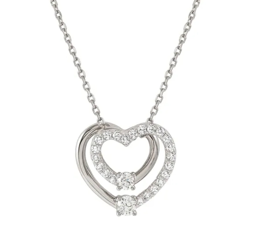 241709/004 SILV CZ DBLE HEART PEND TRACE NLET - COSMICLOVE