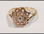 18ct YELLOW GOLD 11 ROSE CUT DIAMOND RND CLUSTER RING