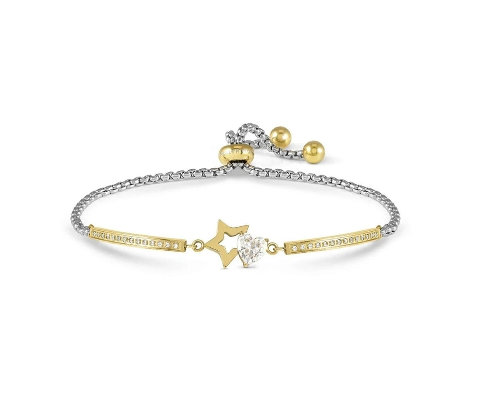 028021/023 SS MILLELUCI SILVER & GOLD TONE STEEL STAR CZ HEART TOGGLE BRACELET