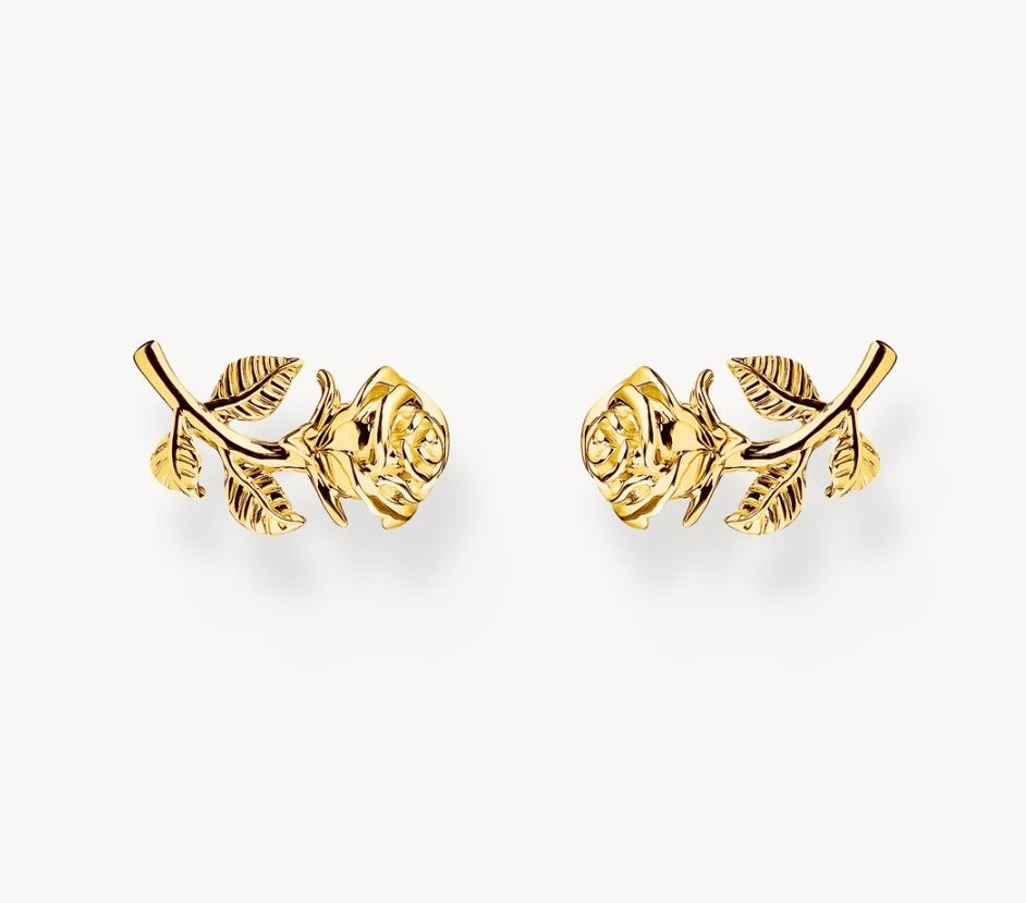 THOMAS SABO SILVER GOLD COLOUR ROSE STUD EARRINGS