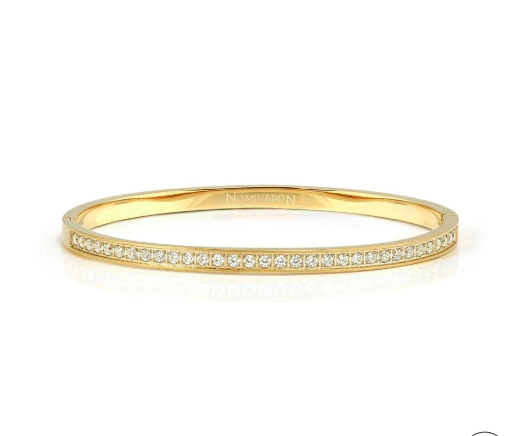 029523/020 NOMINATION STEEL GOLD FINISH WHT CZ MEDIUM SIZE PRETTY BANGLE