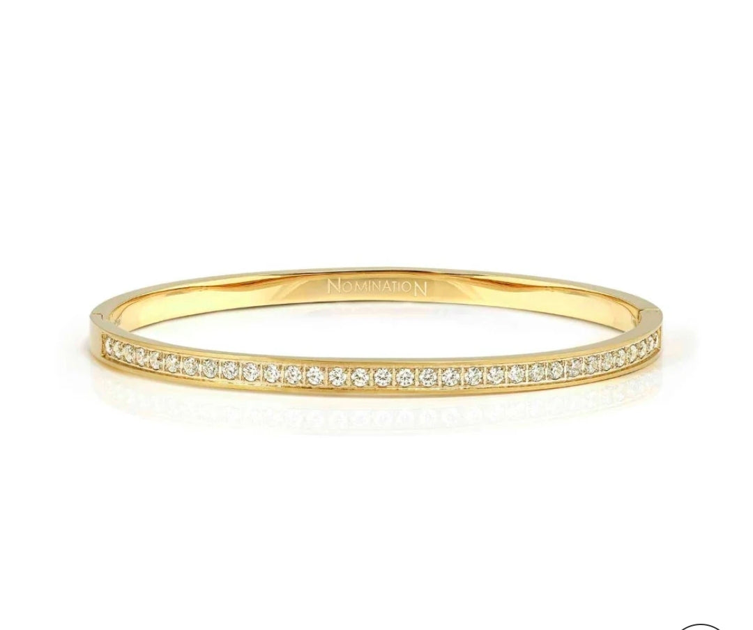029523/020 NOMINATION STEEL GOLD FINISH WHT CZ MEDIUM SIZE PRETTY BANGLE