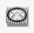 330607/010 NOMINATION OVAL WHITE CZ OXIDISED BEADED RICH SETTING CHARM