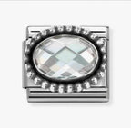 330607/010 NOMINATION OVAL WHITE CZ OXIDISED BEADED RICH SETTING CHARM