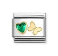 030613/15 NOMINATION GREEN CZ HEART & GOLD BUTTERFLY CHARM