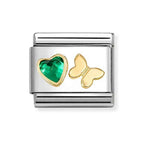 030613/15 NOMINATION GREEN CZ HEART & GOLD BUTTERFLY CHARM