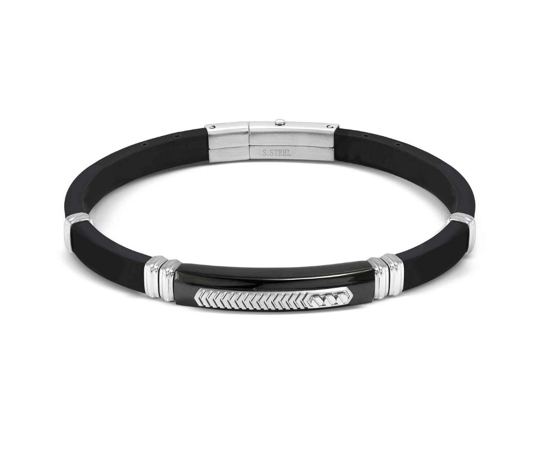 028818/075 City Energy Steel & Rubber Silver Bar Detail Bracelet