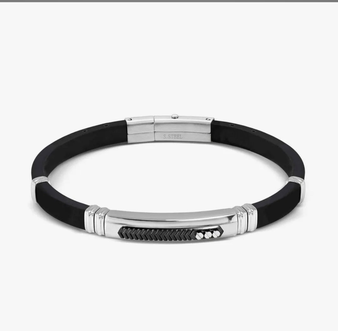 028818/030 City Energy Steel & Rubber Black Detail Bracelet