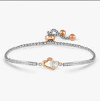 028020/022 SS MILLELUCI SILVER & ROSE GOLD SS DOUBLE CZ HEART TOGGLE BRACELET